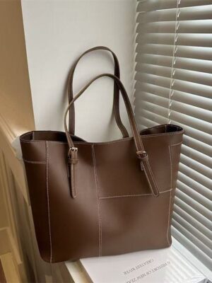 Brown Spliced Commuter Tote Bag