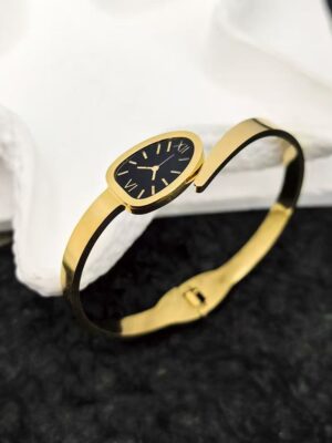 Gold Oval Dial Open Bangle Ladies Watch