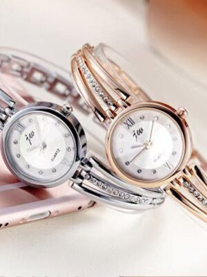 Rhinestone Steel Band Round Ladies Watch
