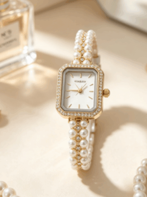 Square Chanel Style Pearl Chain Ladies Watch