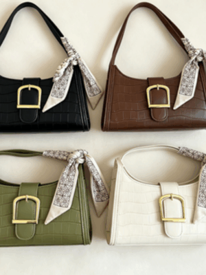 Crocodile Pattern Scarf Decor Underarm Bag