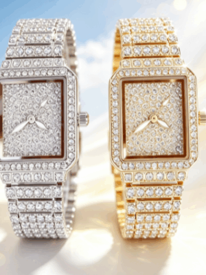 Full Diamond Square Gold Women Watch