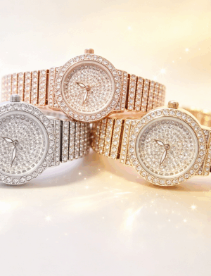 Full Diamond Round Silver Women Watch