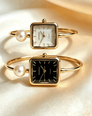 Square Pearl Bangle Women Wrist Watch